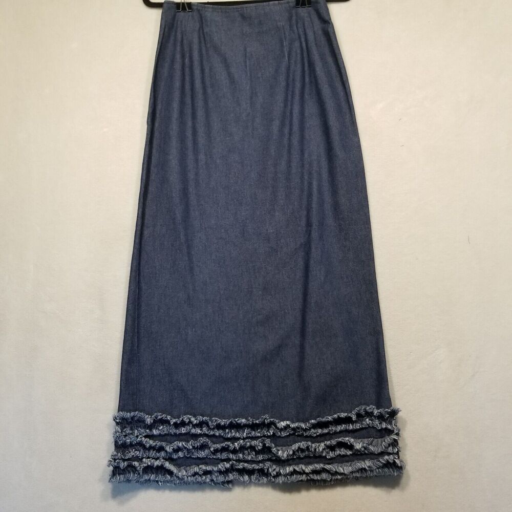 Vintage Pine Cove 8 Skirt Denim Midi Ruffle Bottom Pencil Made In USA 90s Y2K